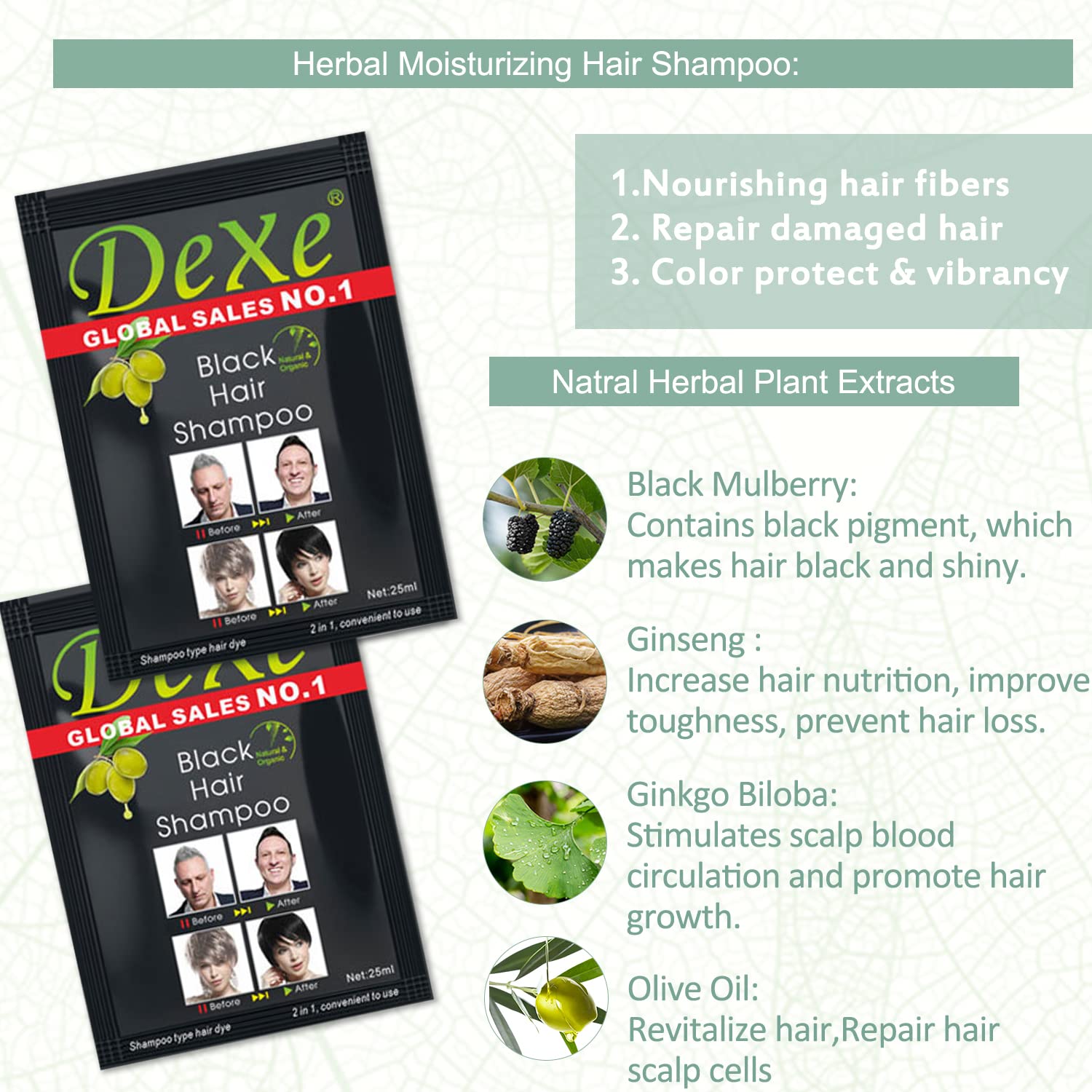 ECOFAN Dexe grey-to-black transformation highlighting white hair coverage.