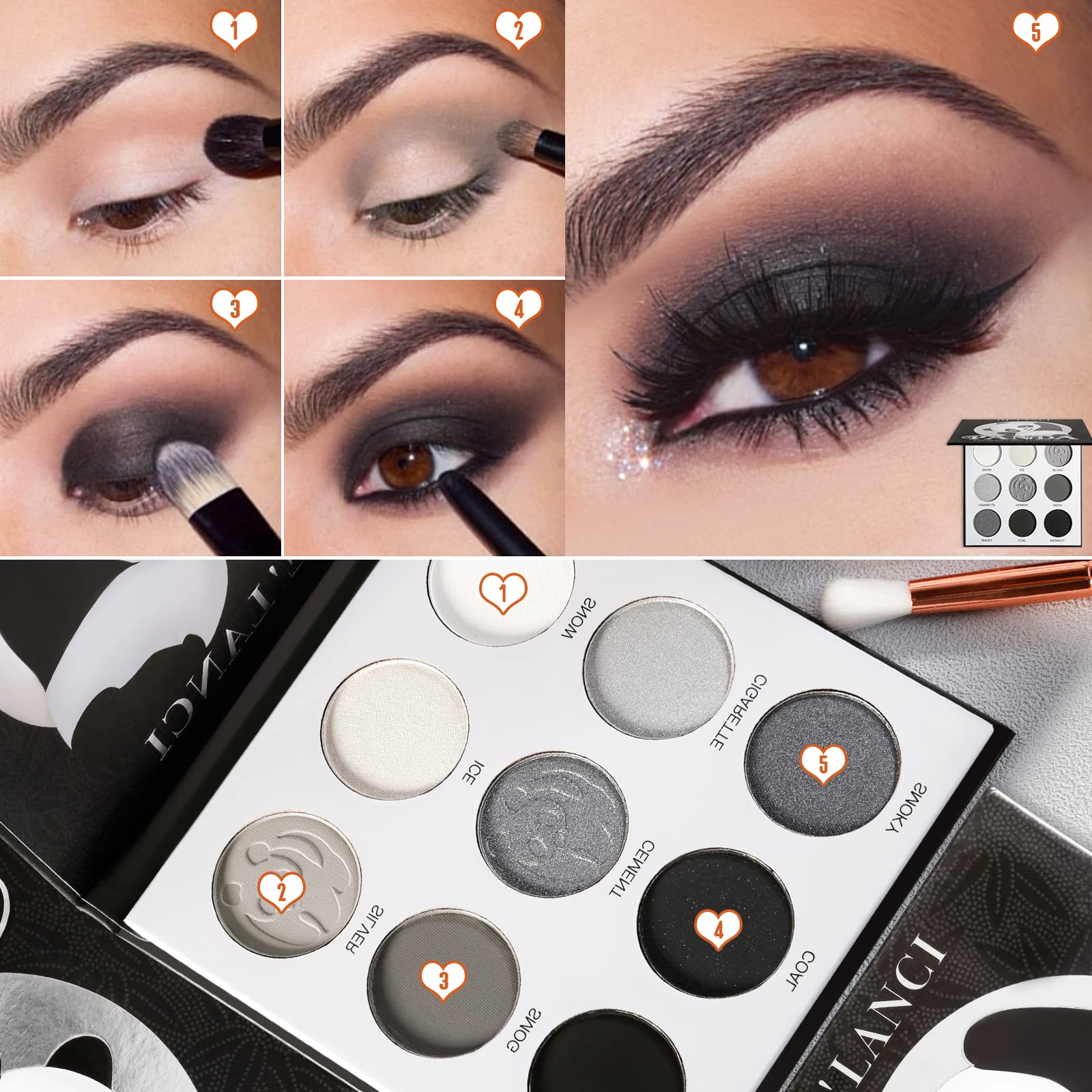 ecofavor Paleta brillo shimmer en 9 tonos para toques luminosos.