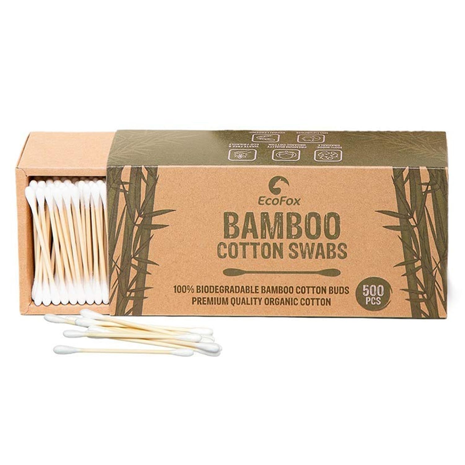 EcoFox Bamboo Cotton Swabs double tipped for precise makeup applications