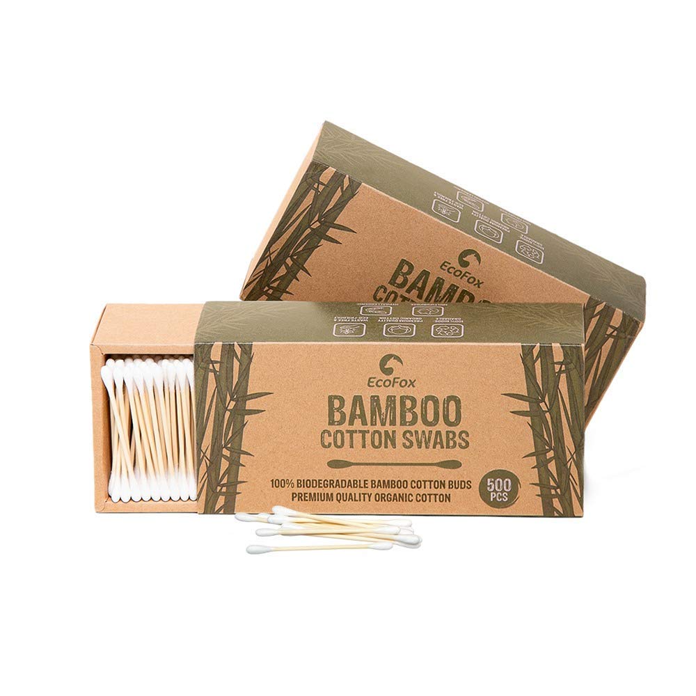EcoFox bamboo cotton swabs packaging emphasizes sustainable design and easy storage.