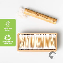 EcoFox double-tipped swabs close-up showing durable bamboo core and cotton tips