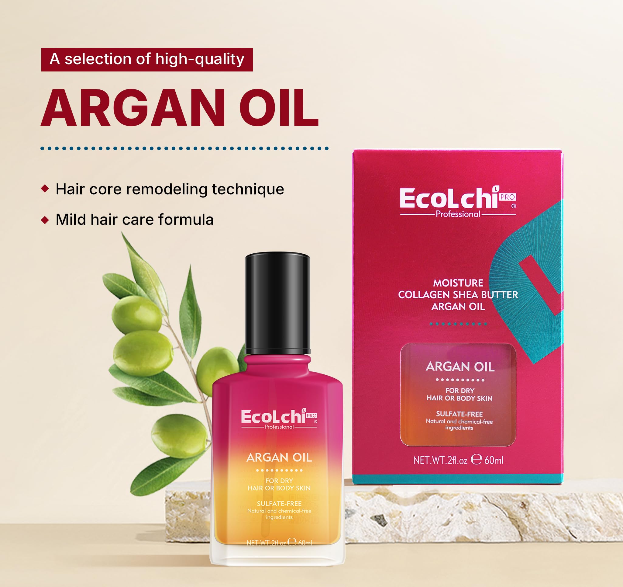 ECOLCHIPRO Aceite de Argán para cabello: brillo natural y tacto sedoso.