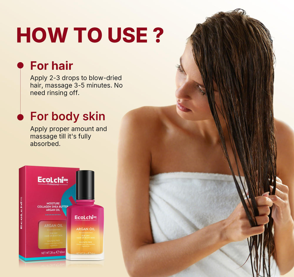 ECOLCHIPRO Aceite de Argán para cabello dañado: reparación ligera y suave.