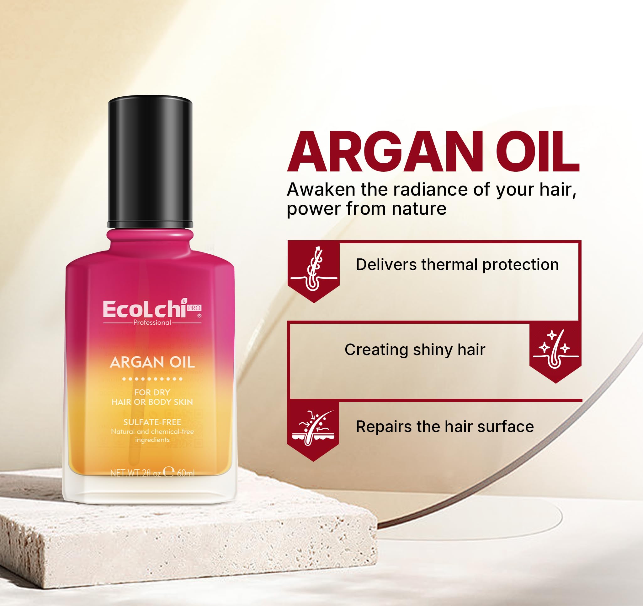 ECOLCHIPRO Aceite de Argán: aplicación rápida en cabello para desenredar.