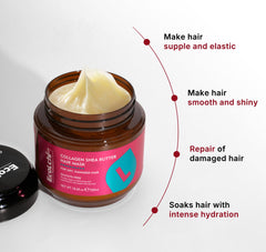 ECOLCHIPRO hair mask application close-up, smooths frizz and nourishes.