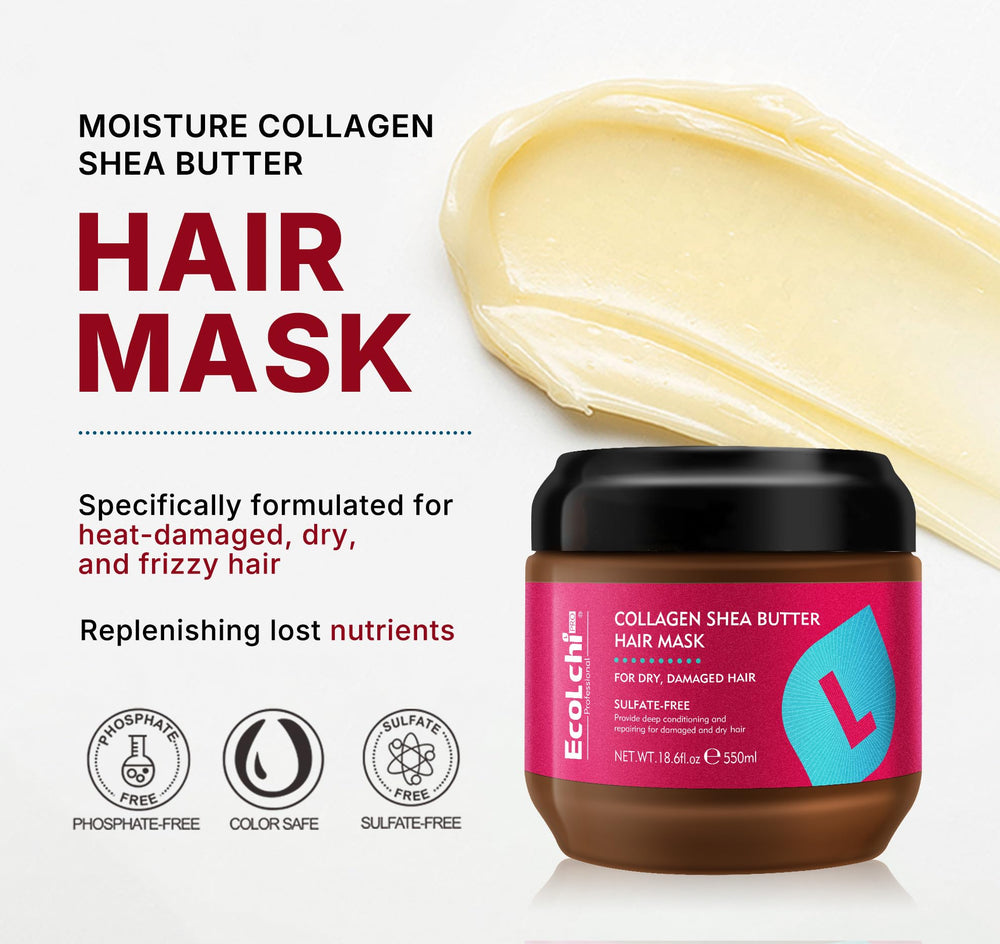 ECOLCHIPRO hair mask texture shown, creamy formula for deep conditioning.