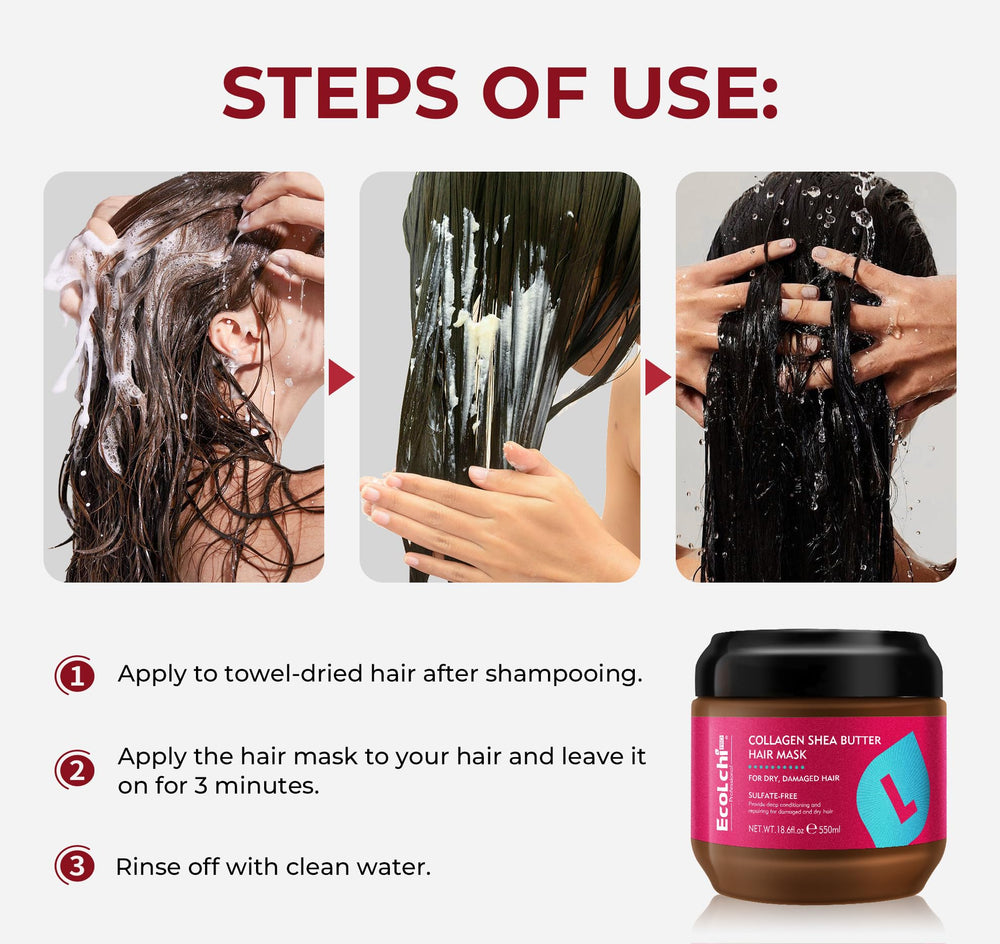 ECOLCHIPRO mask on damaged hair, intended to boost resilience and shine.