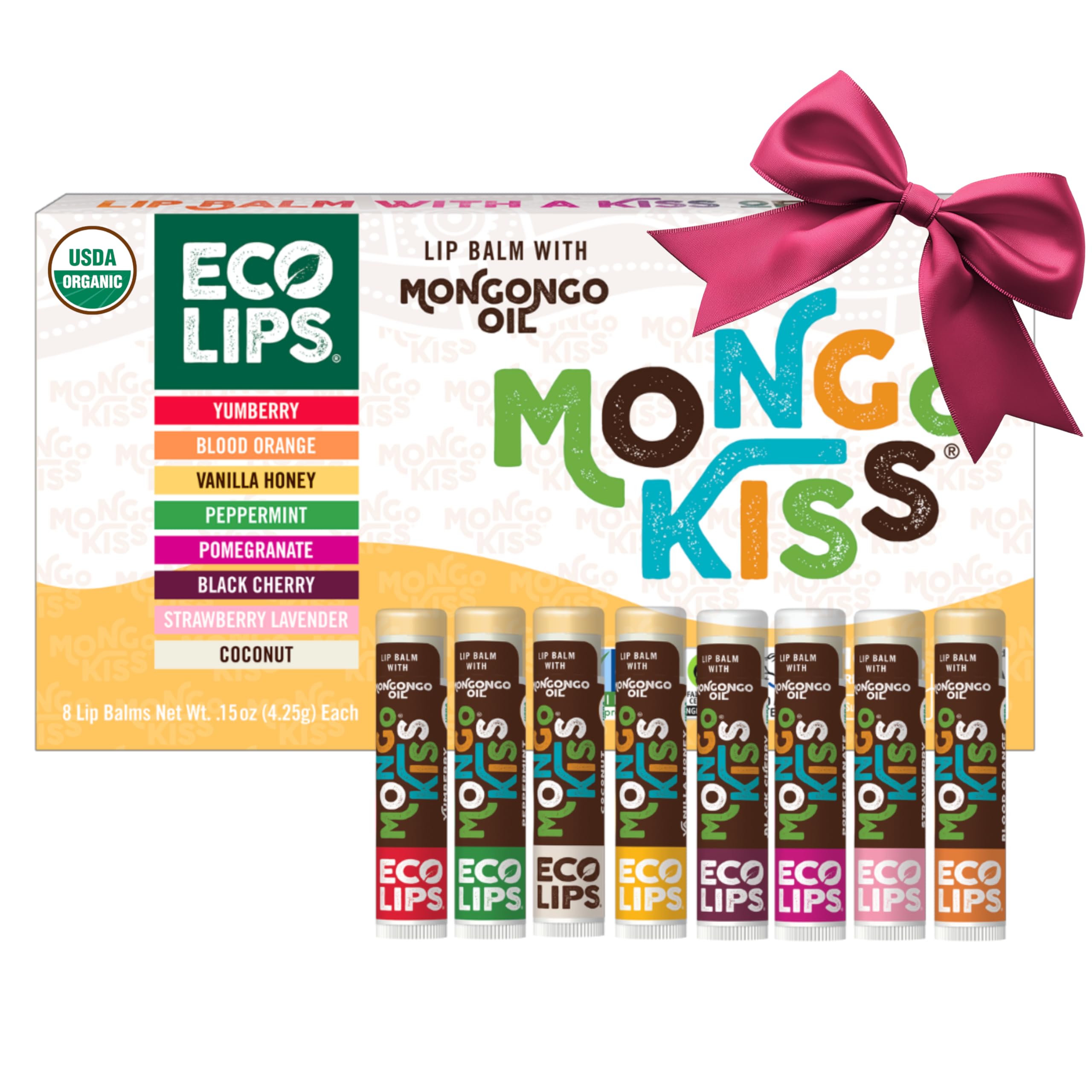 Eco Lips Mongo Kiss set de 8 bálsamos labiales, hidratación suave para labios secos