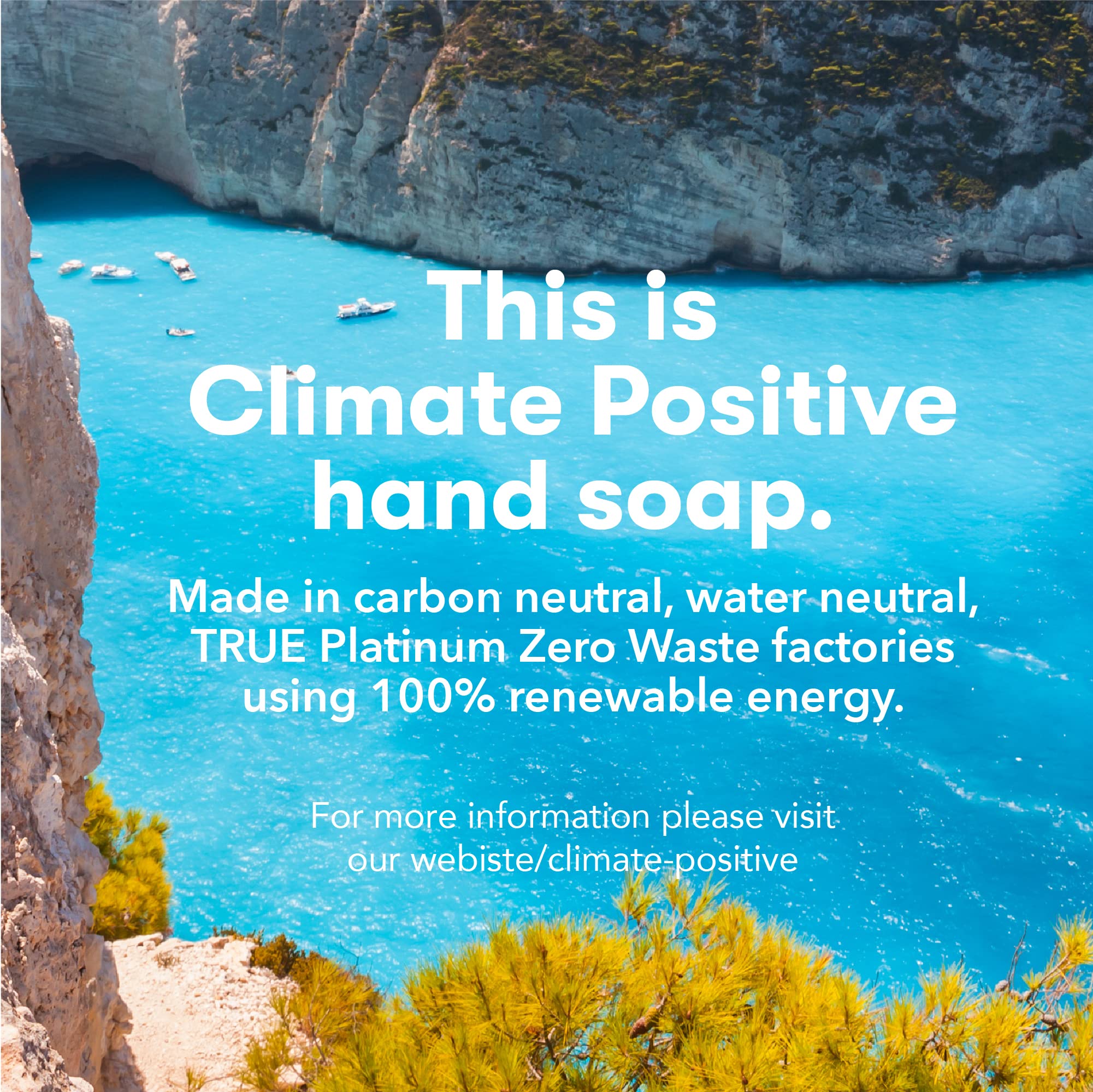 Factory scene outlines climate-positive, zero-waste operations powered by renewables.