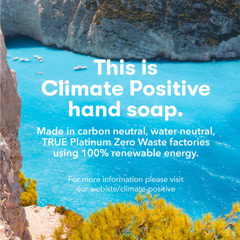 Factory scene outlines climate-positive, zero-waste operations powered by renewables.