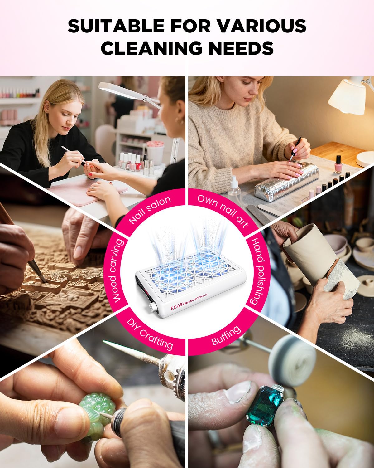ECOSI in-salon usage featuring dust extractor maintaining clean workstations
