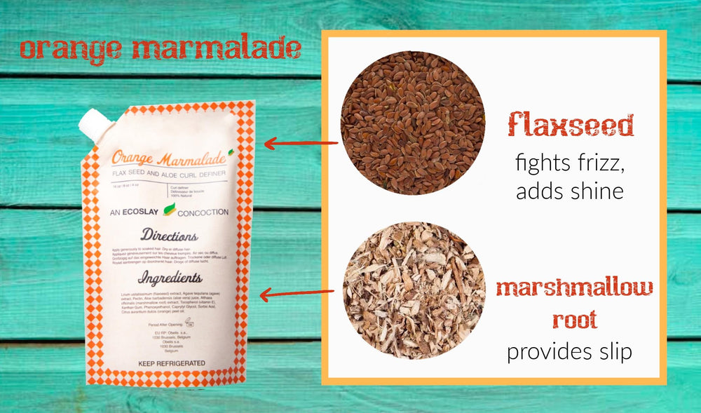 Ecoslay Orange Marmalade frizz-control detail highlighting moisture and gloss.