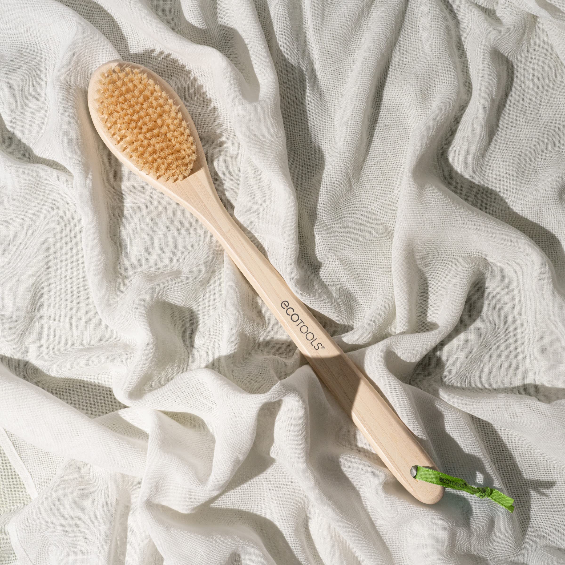 EcoTools Bath Bristle Brush hangs to dry with built-in ribbon