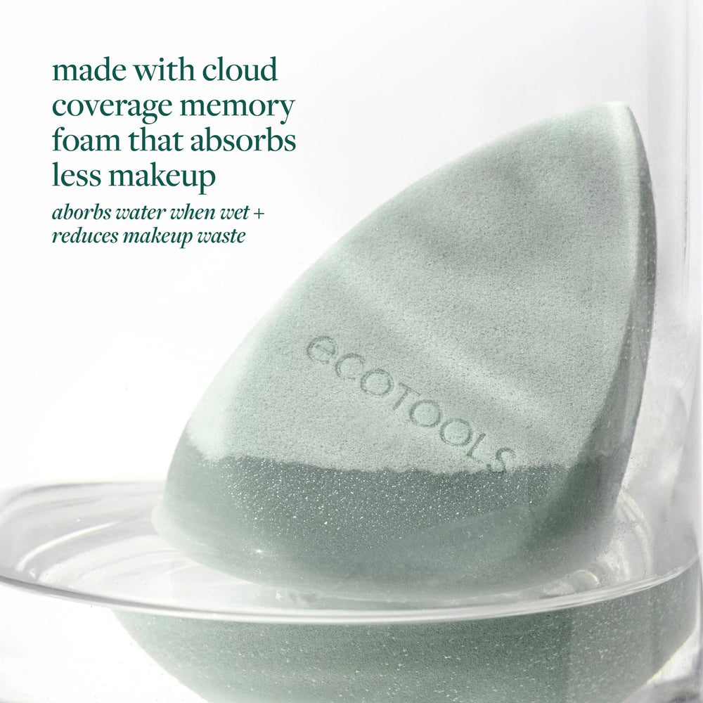 EcoTools Blurring Blender sponge demonstrates compatibility with liquid, cream, and stick formulas.