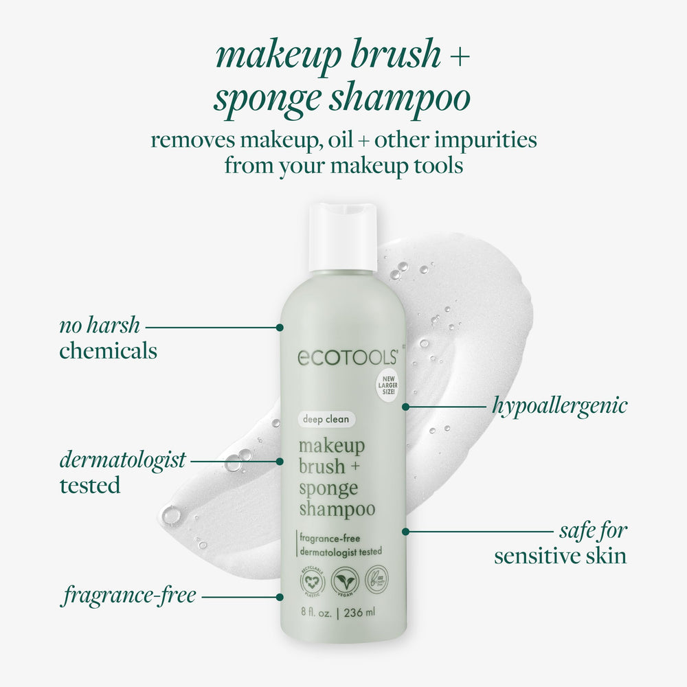 Brush cleaning action with foam removes makeup and oils from bristles.
