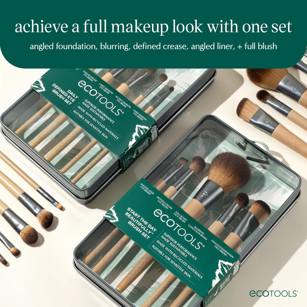 EcoTools concealer brush applying precise coverage for under eyes.