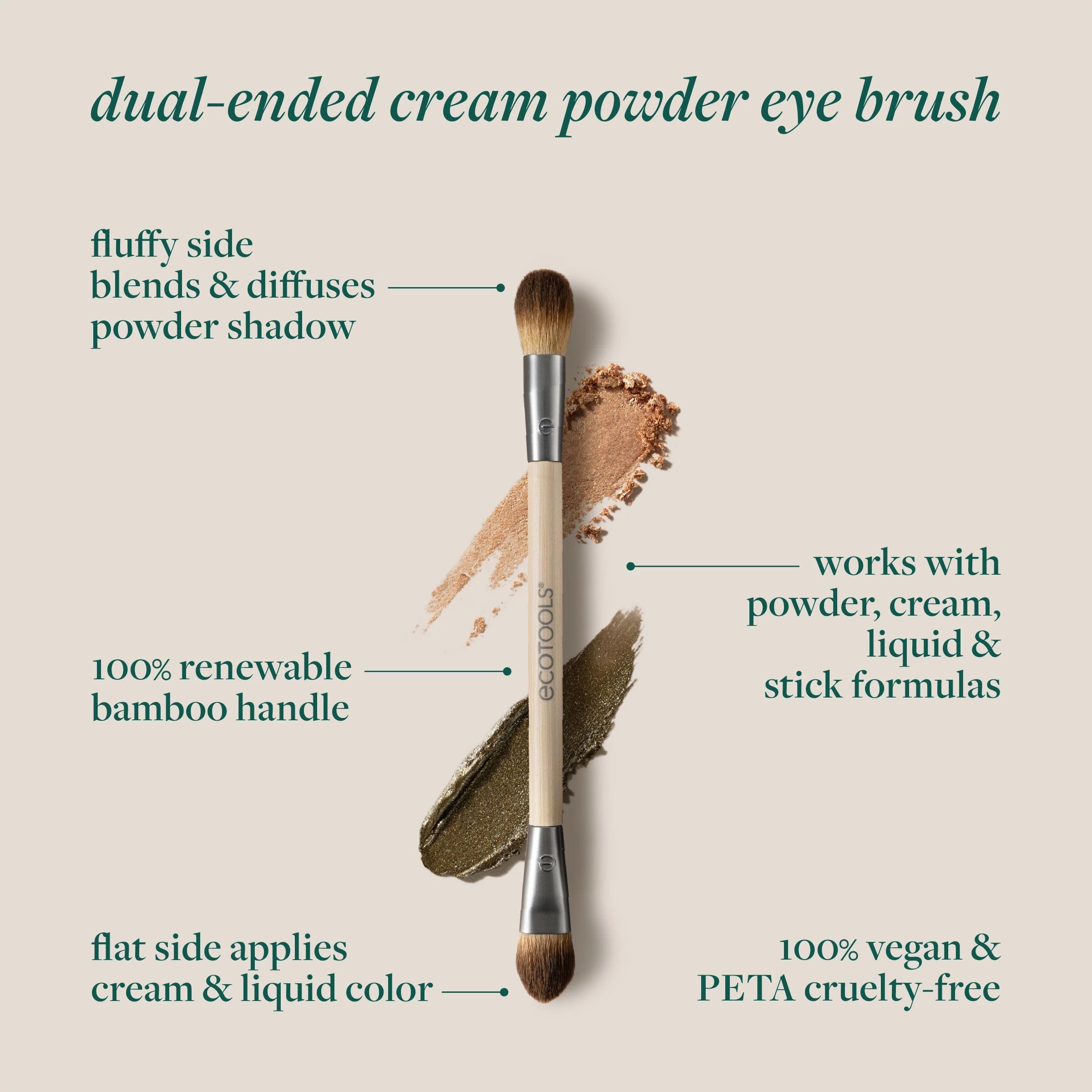 EcoTools Cream & Powder dual-ended eye brush fluffy end blends powder shadow for seamless transitions.