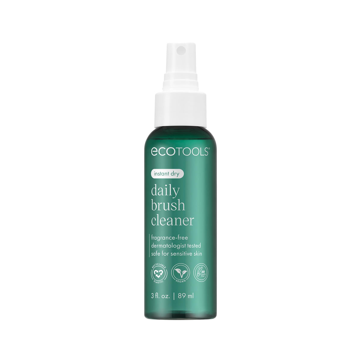 EcoTools Daily Brush Cleaner bottle front shows quick-dry formula for fast refresh