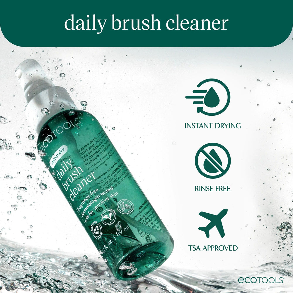 EcoTools Daily Brush Cleaner bristles being wiped clean after spray