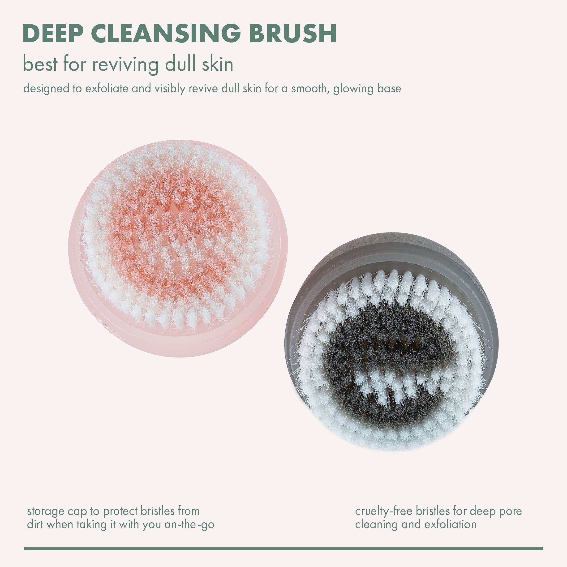 EcoTools Deep Cleansing Facial Brush in use on cheek for makeup removal.