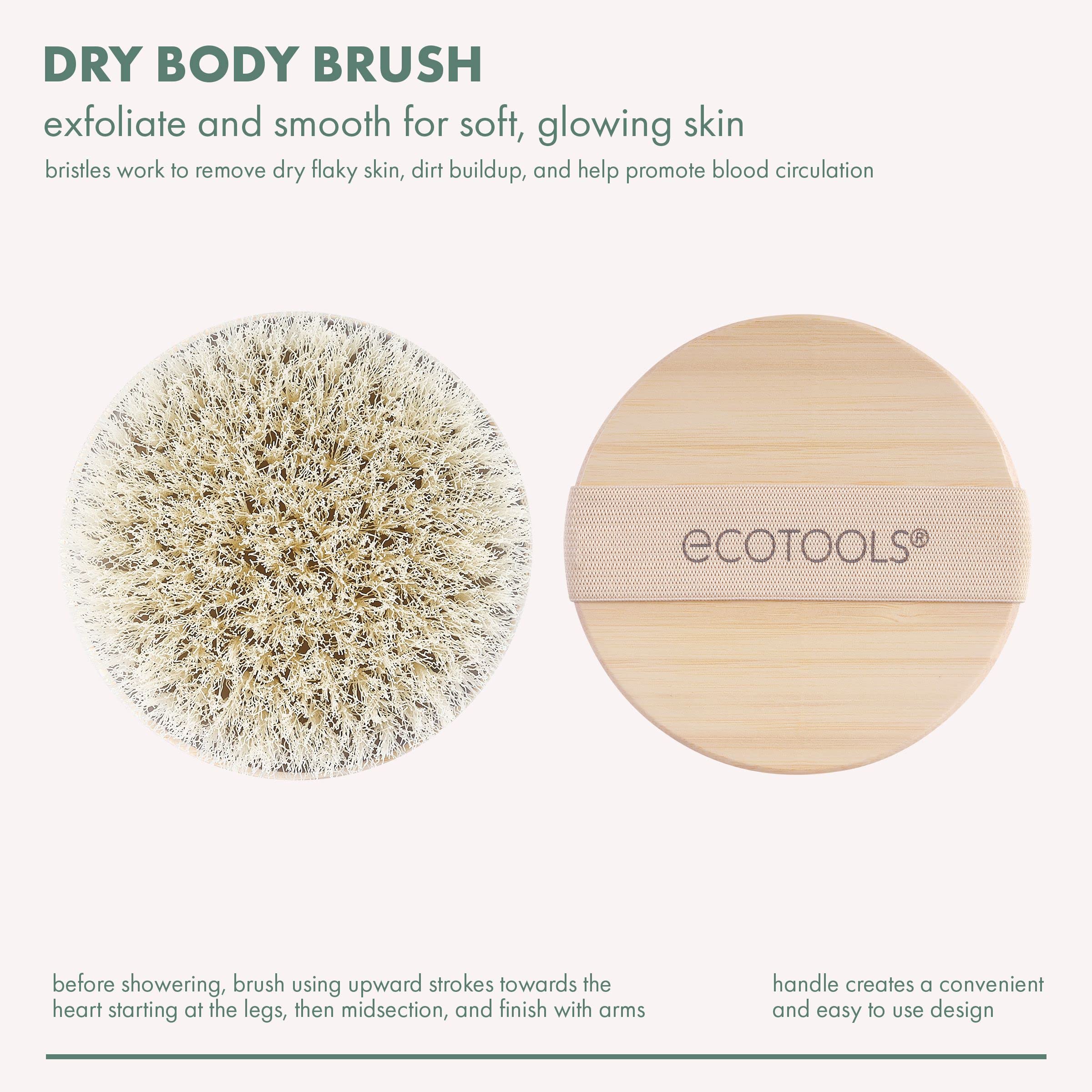 EcoTools dry body brush ergonomic handle for comfortable, stable grip