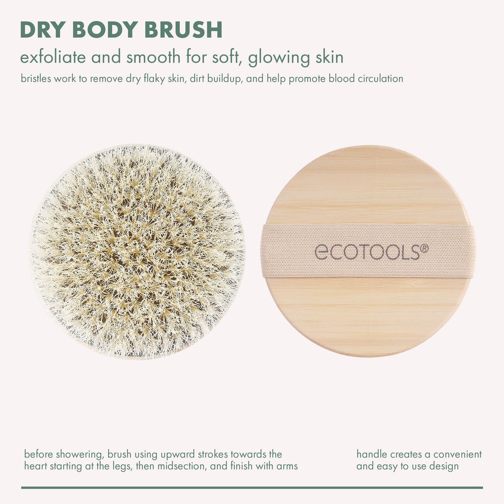 EcoTools dry body brush ergonomic handle for comfortable, stable grip