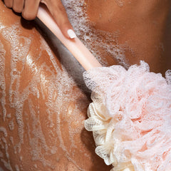 EcoPouf para ducha o baño con red reciclada y material vegano