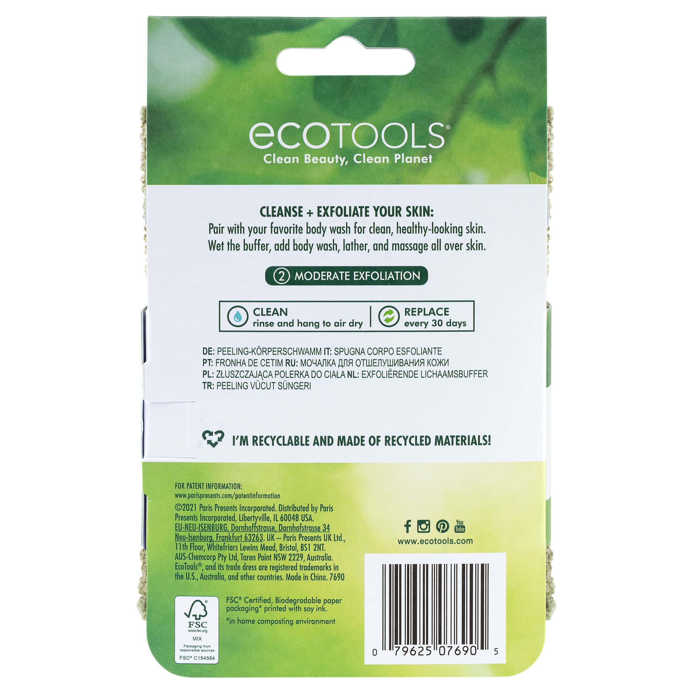 EcoTools exfoliante corporal apto para uso en todo el cuerpo.