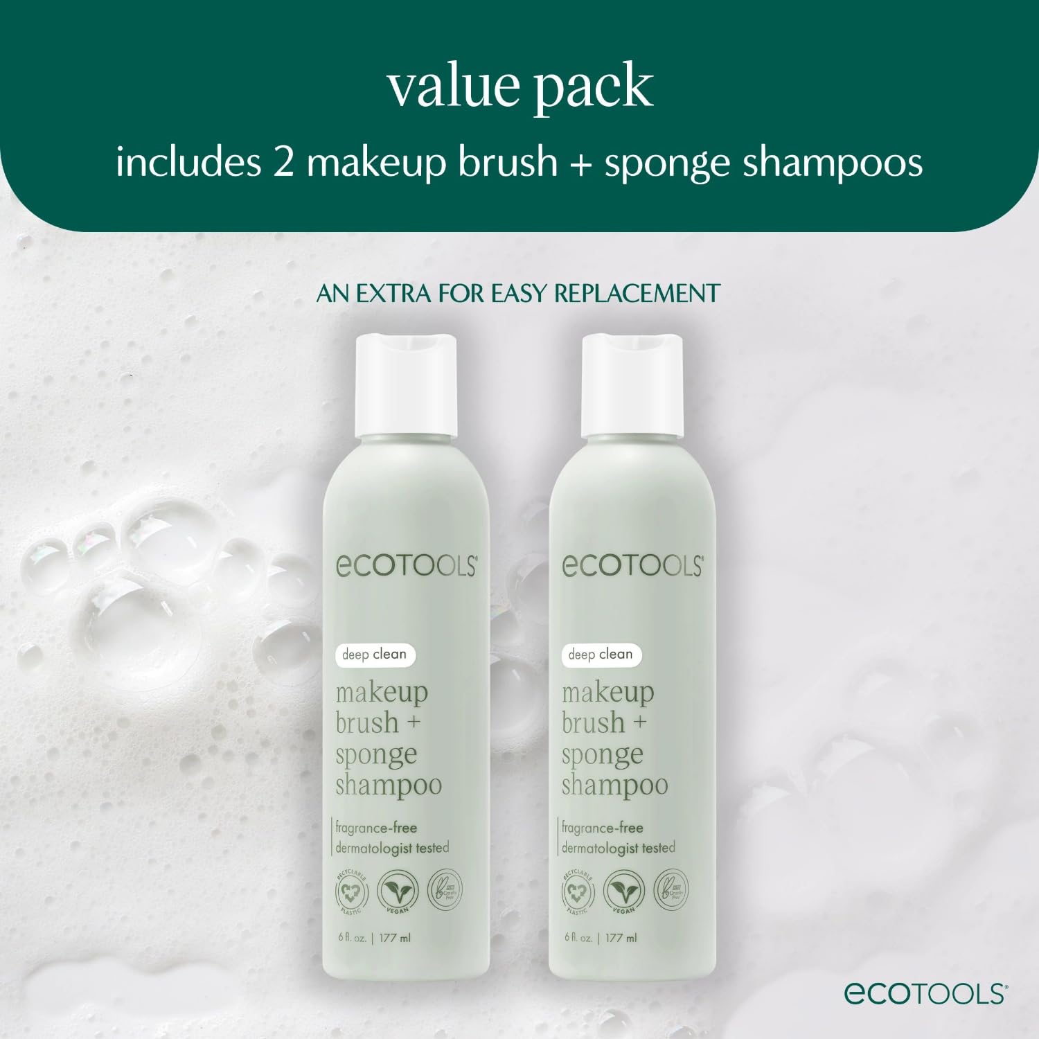 EcoTools fragrance-free cleanser label highlights a gentle formula for daily brush care.