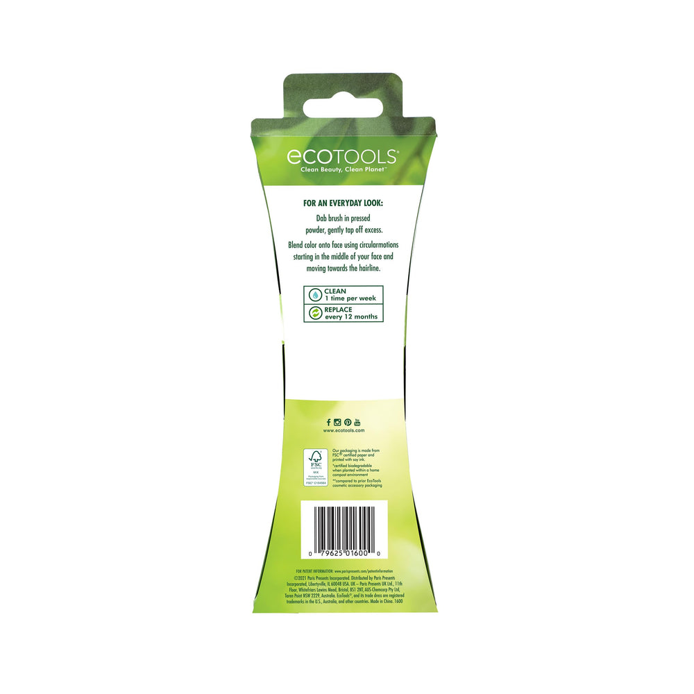 EcoTools Full Powder Brush cruelty-free logo signals vegan, ethical beauty tools.