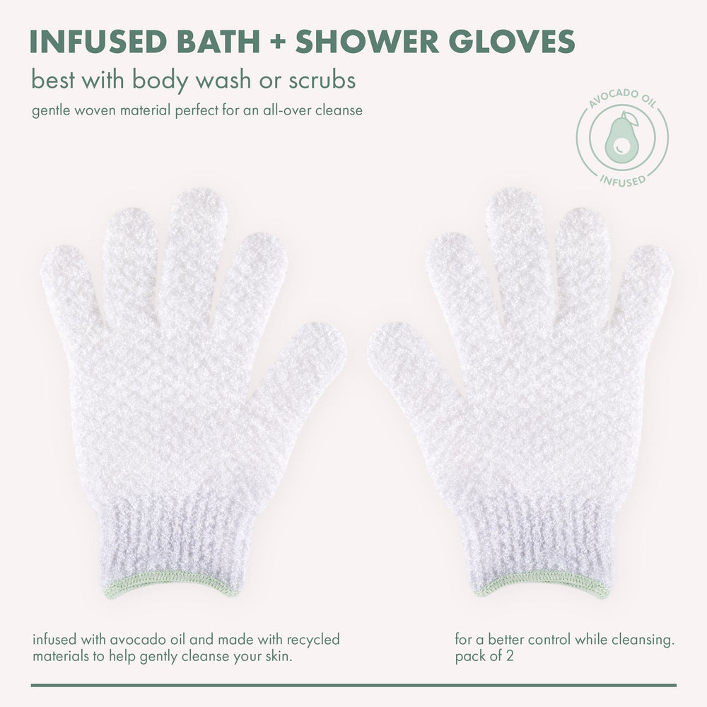 EcoTools guantes en mano durante lavado corporal suave