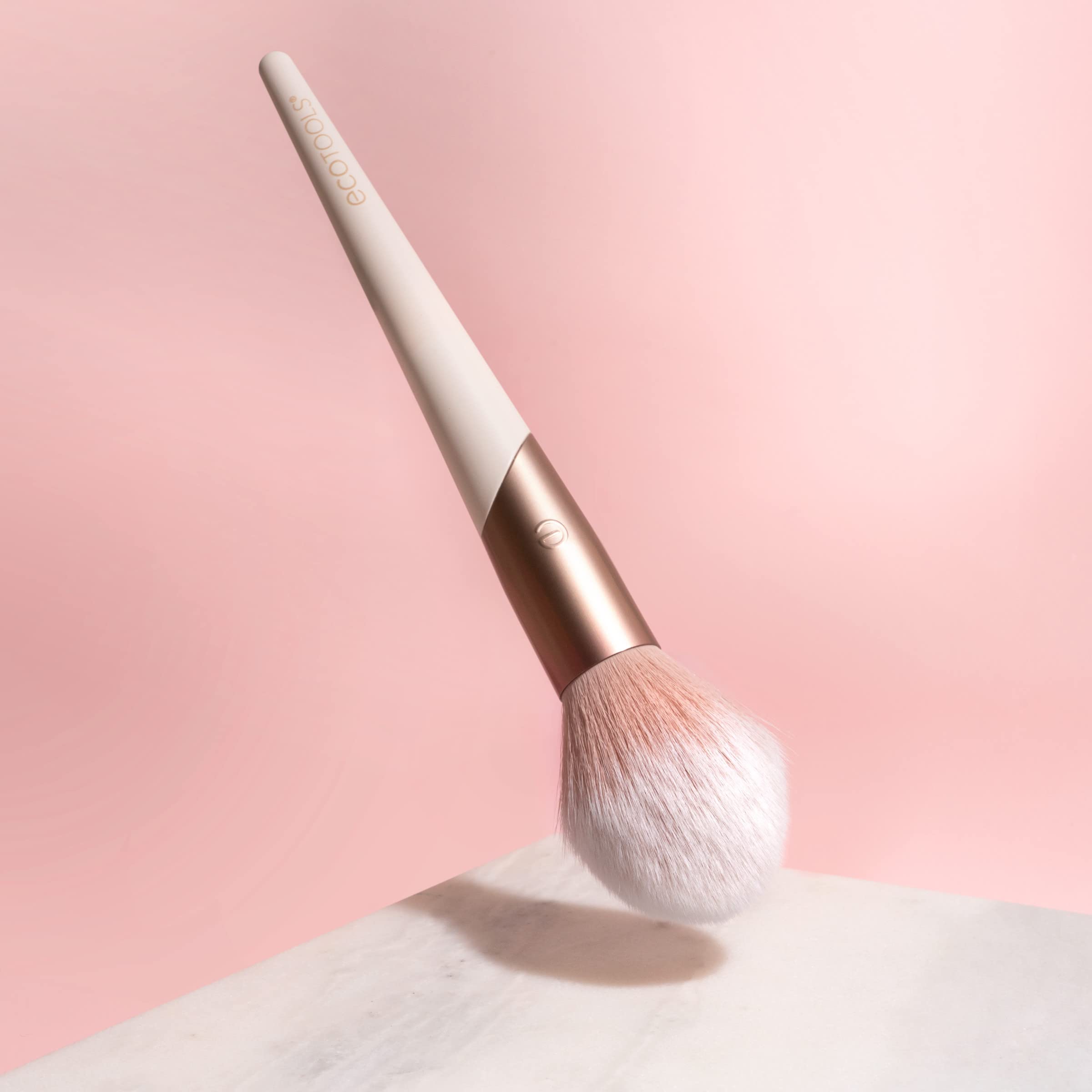 Multiuse brush designed for powder, bronzer, and blush blending