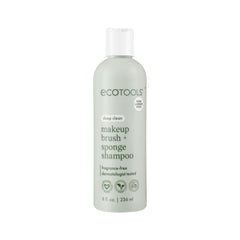 EcoTools Makeup Brush Shampoo bottle front, fragrance-free formula ideal for sensitive skin.