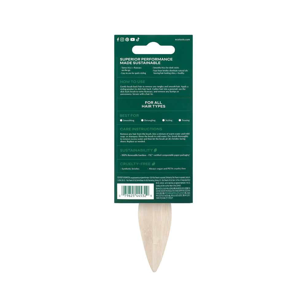 EcoTools Mini Slick Back Brush cruelty-free vegan materials support conscious styling.