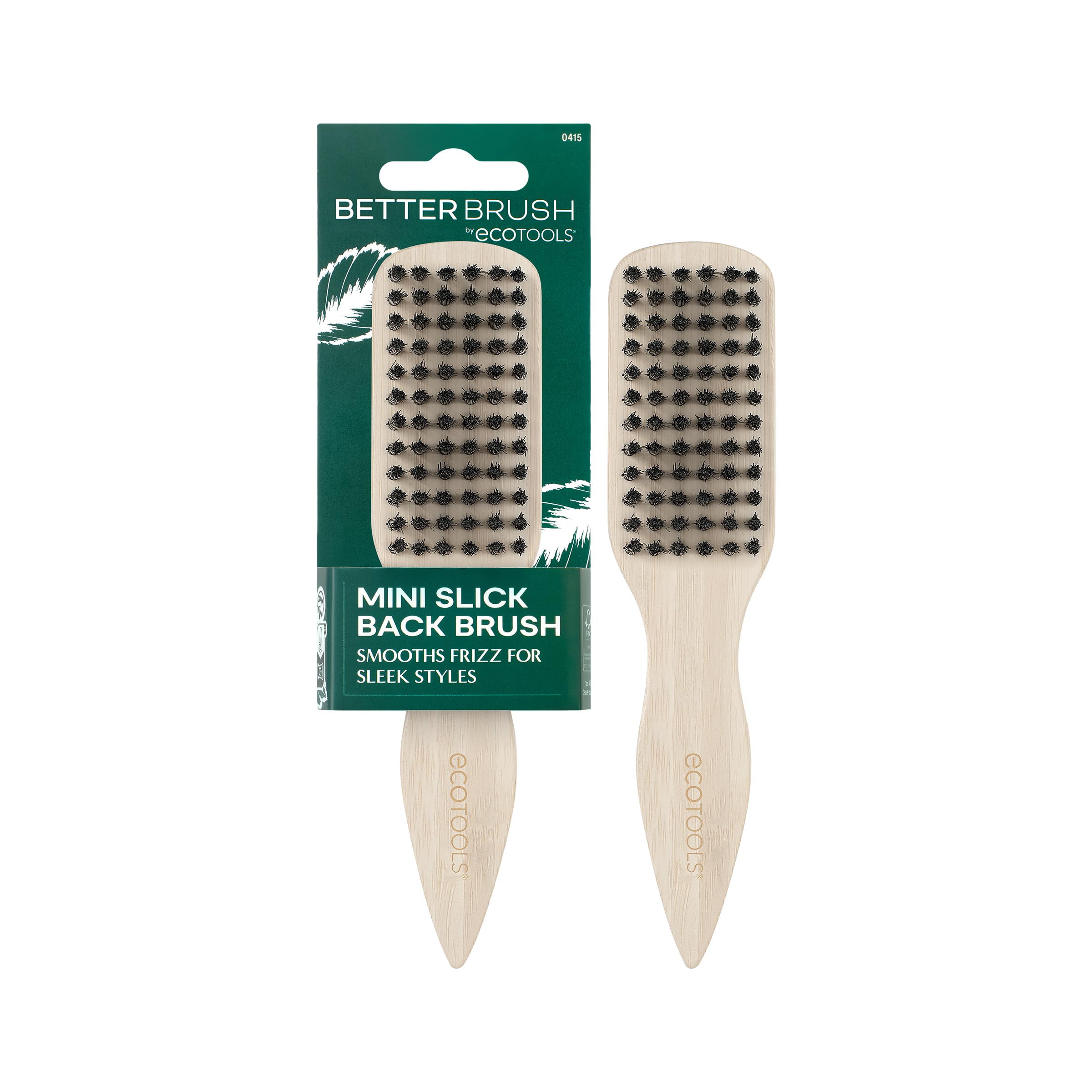 EcoTools Mini Slick Back Brush packaging showcases eco-friendly design for on-the-go styling.