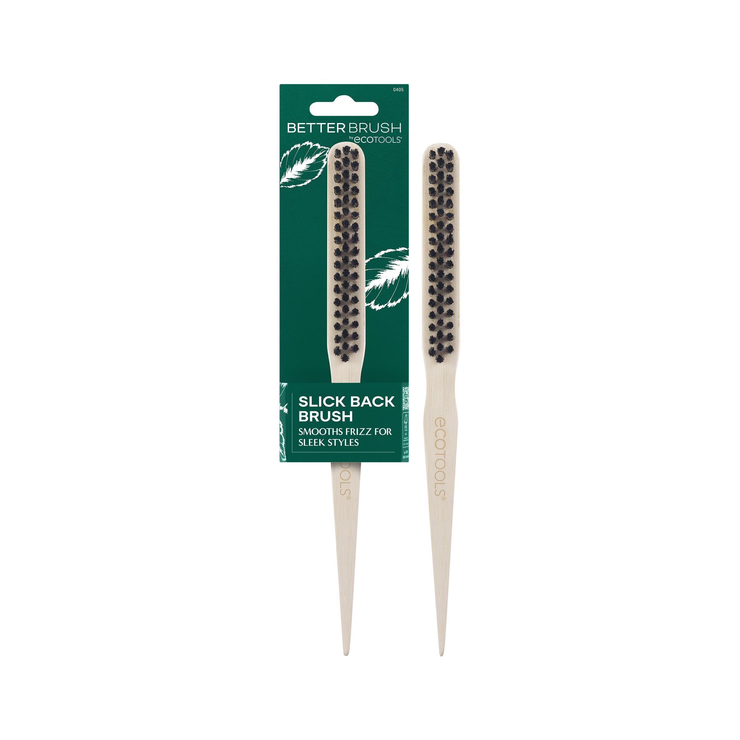 EcoTools Slick Back Brush showing pony-tail styling with sleek finish
