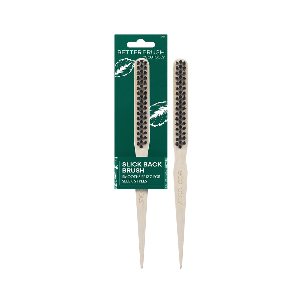 EcoTools Slick Back Brush showing pony-tail styling with sleek finish