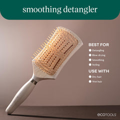 Closeup of renewable bamboo handle highlighting eco-friendly construction of EcoTools brush.