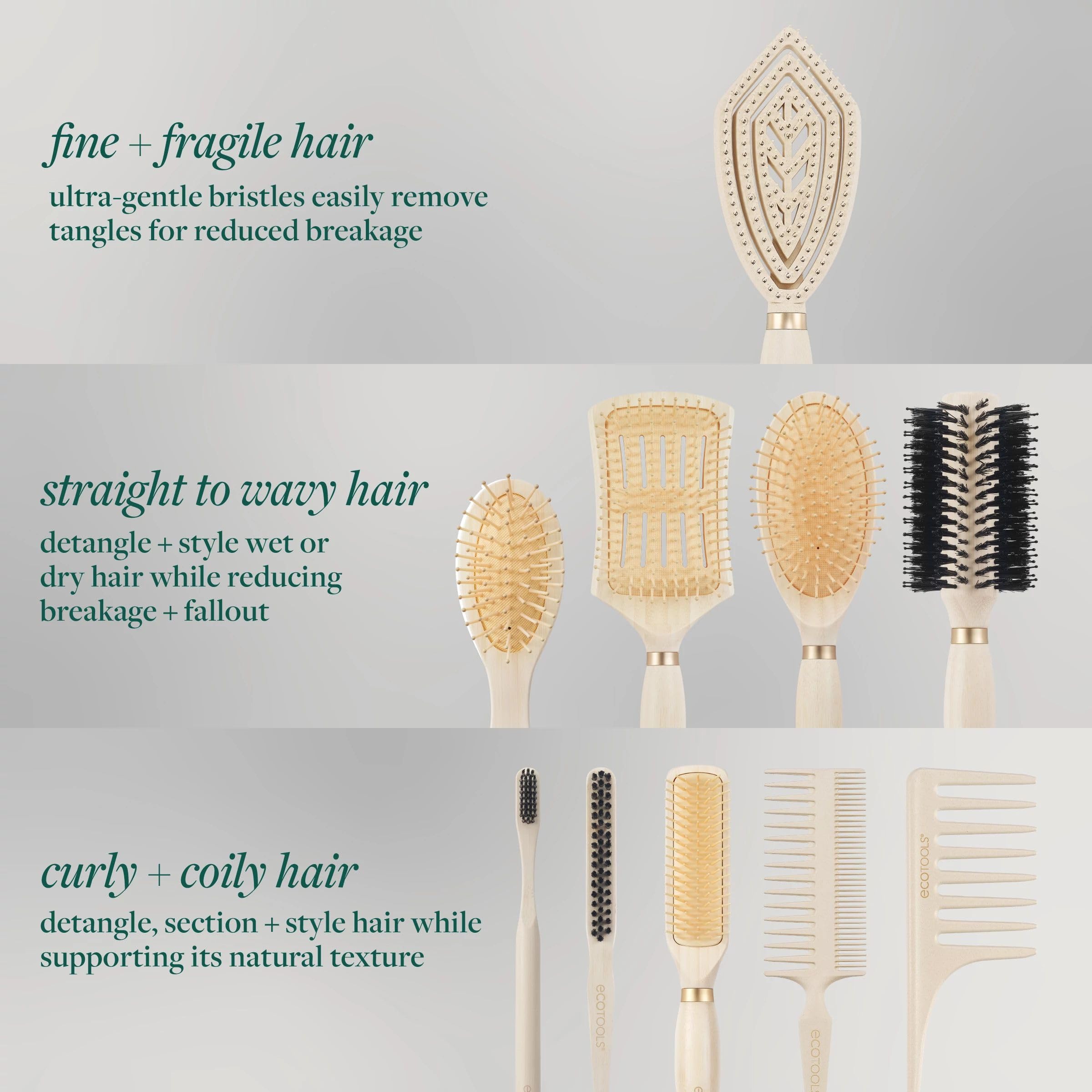 Renewable bamboo build emphasizes sustainable haircare tooling by EcoTools.