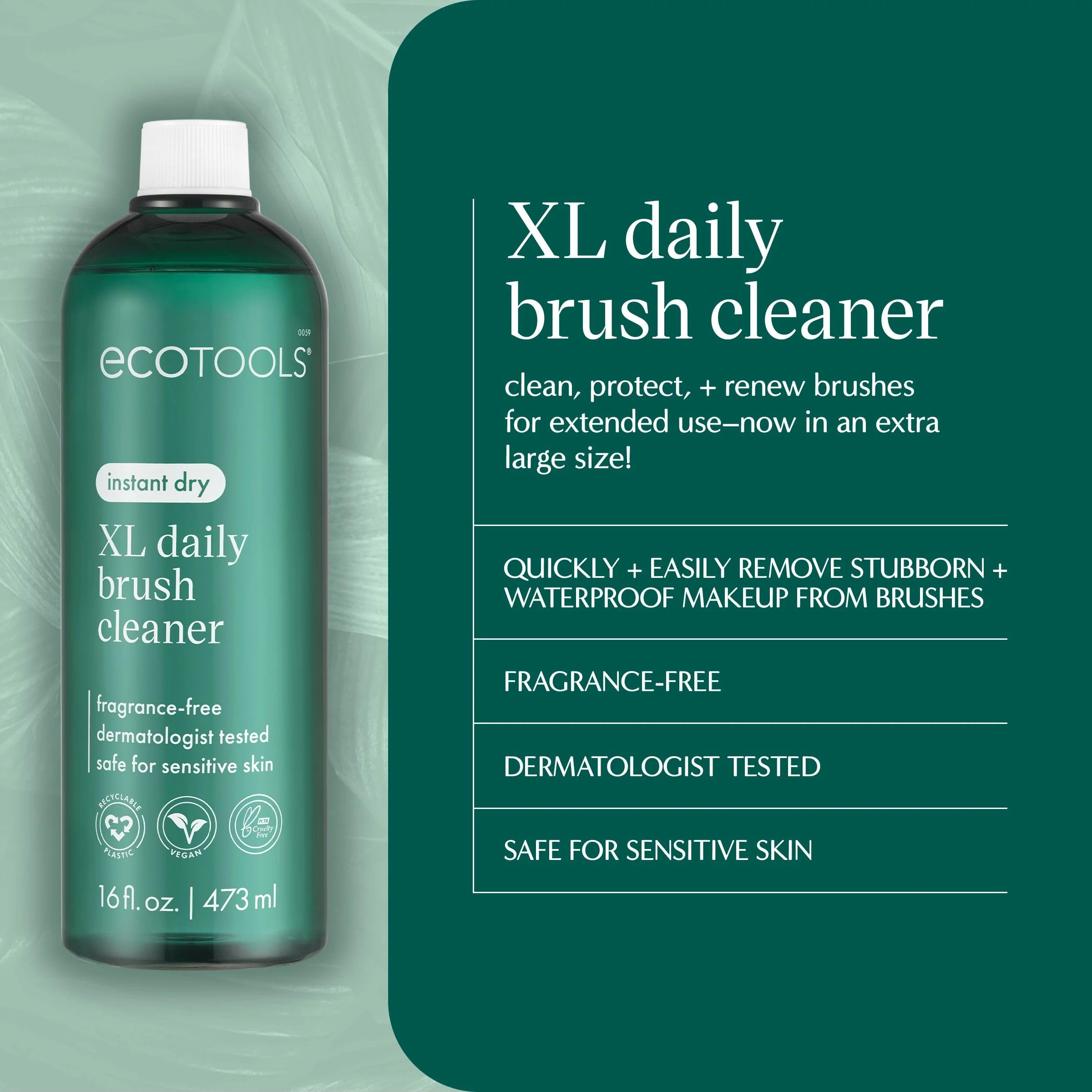 EcoTools XL Daily Brush Cleaner pour action demonstrating quick-dry capability