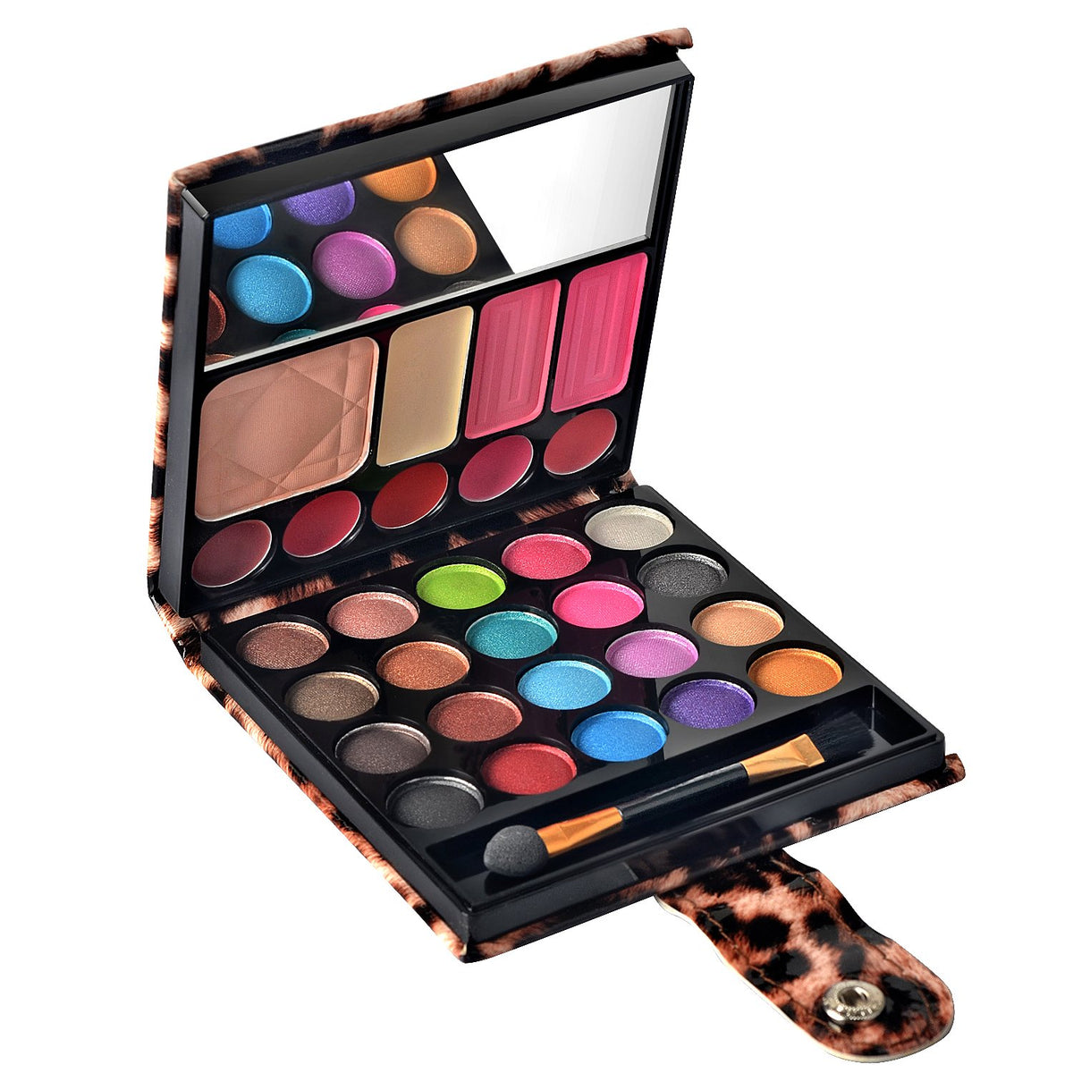 ECVTOP leopard makeup case with mirror, ideal for travel and on-the-go makeup