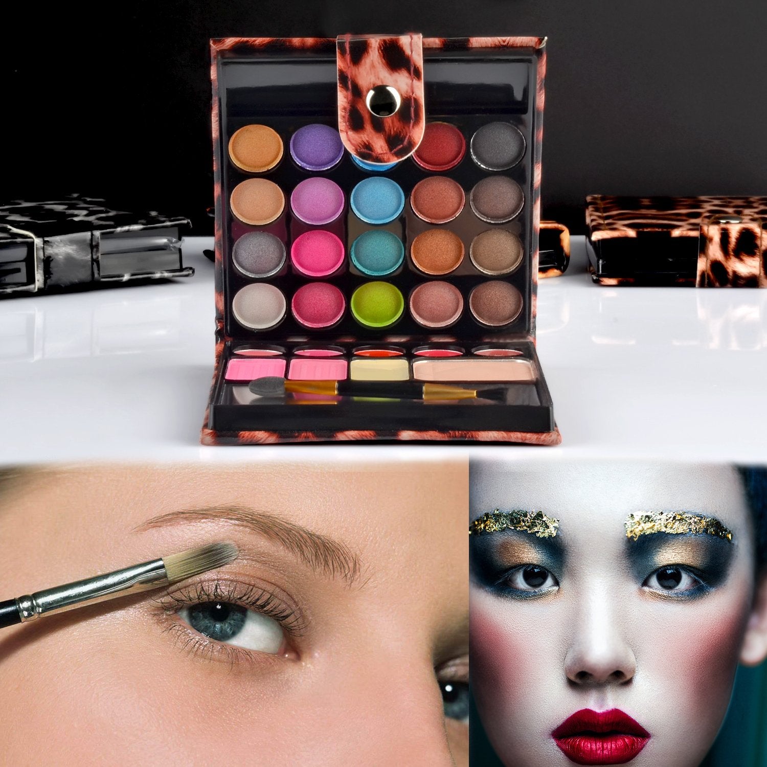 ECVTOP makeup kit in leopard case, compact travel-friendly beauty solution