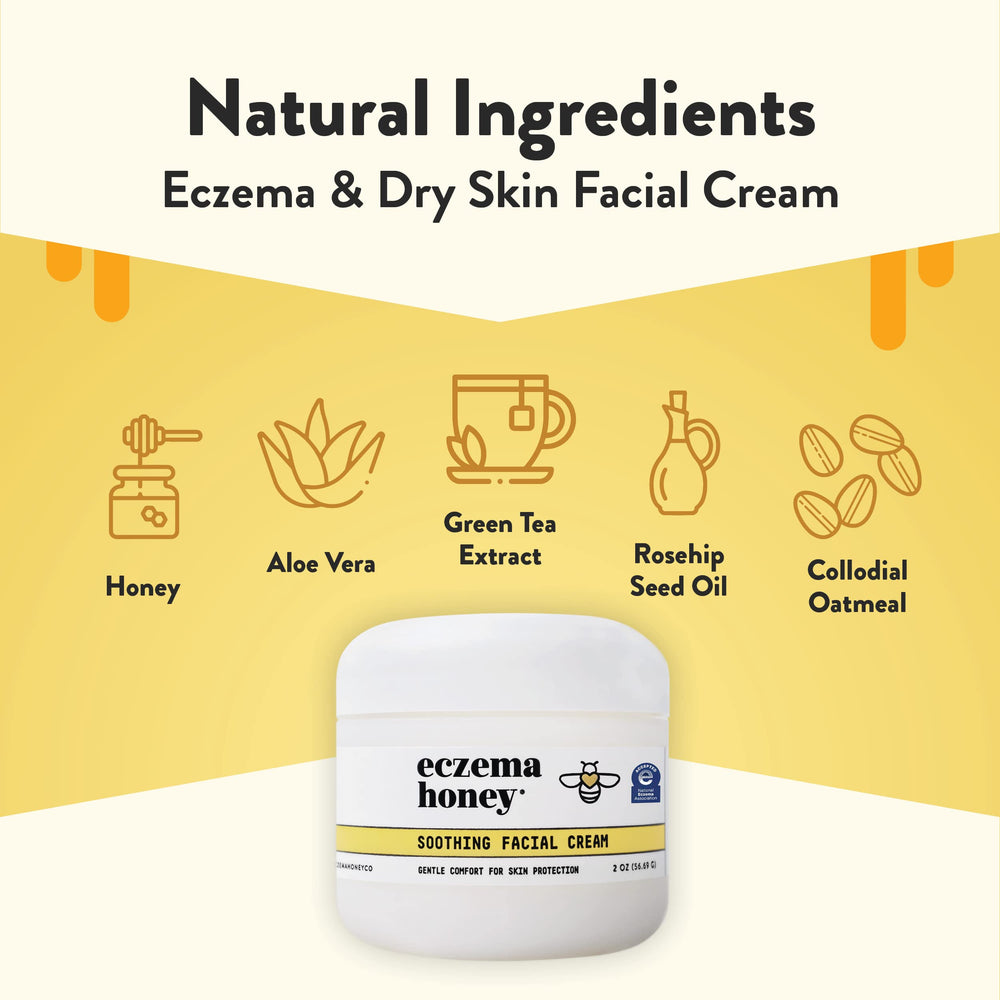 ECZEMA HONEY face application close-up demonstrates gentle, hydrating skin care for sensitive areas.