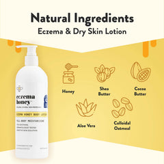 ECZEMA HONEY application scene showing soothing lotion on dry arms