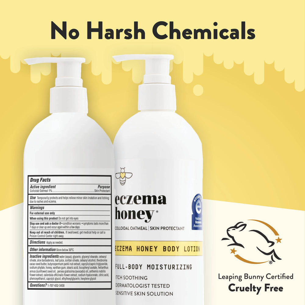 ECZEMA HONEY packaging on shelf highlights natural eczema relief ingredients