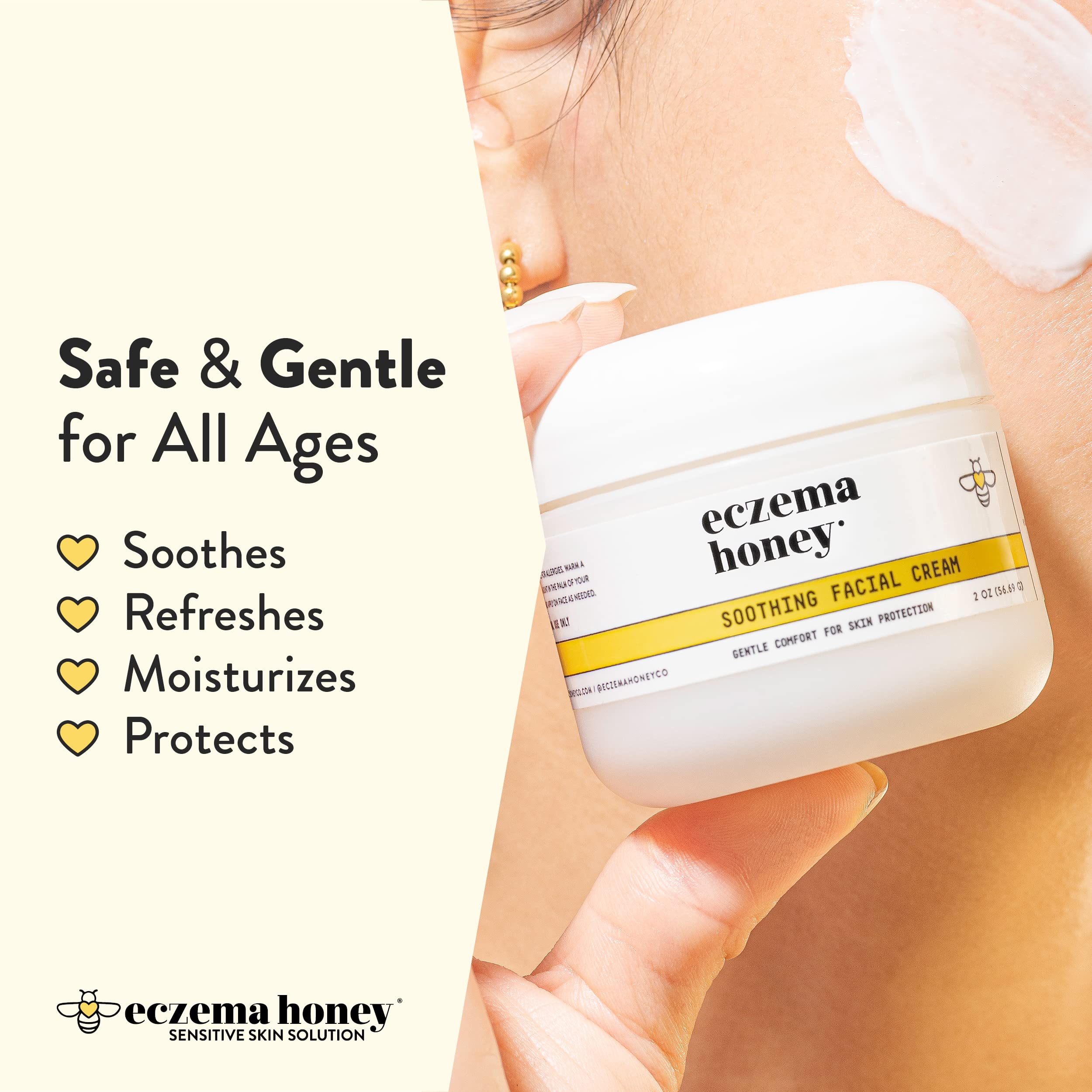 ECZEMA HONEY texture swirl highlights lightweight cream ideal for dry, irritated skin.