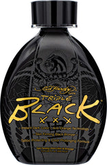 Ed Hardy Black XXX tanning lotion bottle ready for instant deep bronze.