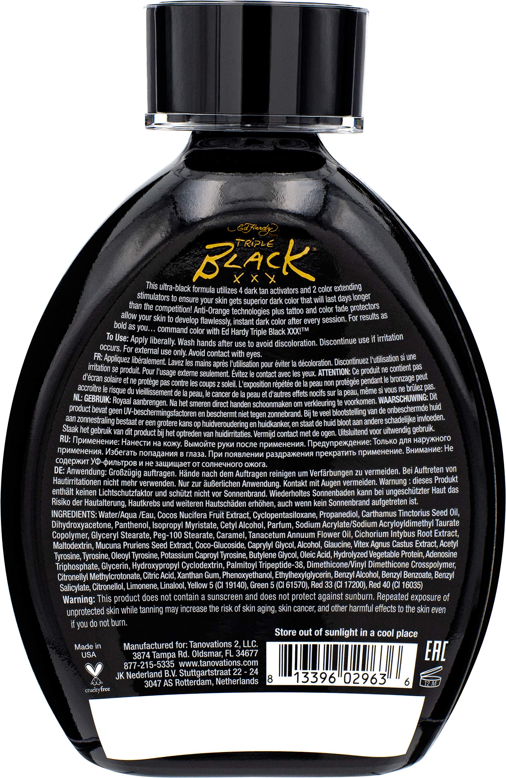 Ed Hardy Black XXX lotion pump shown for easy, controlled application.