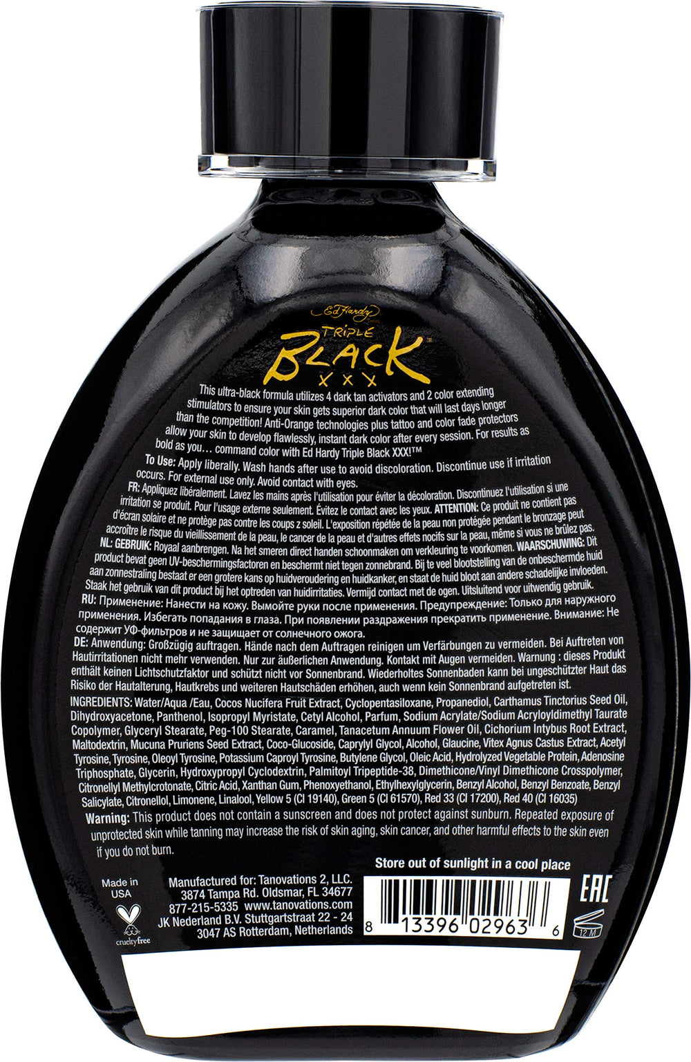 Ed Hardy Black XXX lotion pump shown for easy, controlled application.