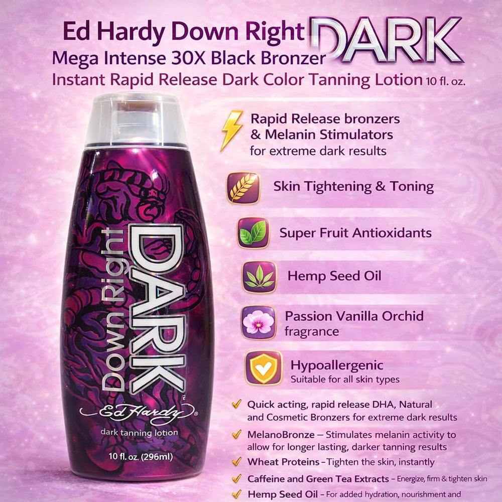 Ed Hardy Down Right Dark, aplicación manual para tono dorado uniforme.